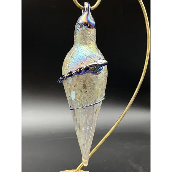 Hand Blown Art Glass Iridescent Oil Slick Plum Bob Teardrop Ornament Sun Catcher - Picture 8 of 14